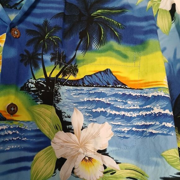 Favant Blue Hawaiian Shirt for Men Vibrant Floral Tropical Short Sleeve Medium - Picture 5 of 10